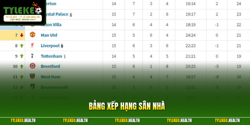 Bảng Xếp Hạng Sân Nhà - Chi Tiết Về Hiệu Suất Đội Bóng